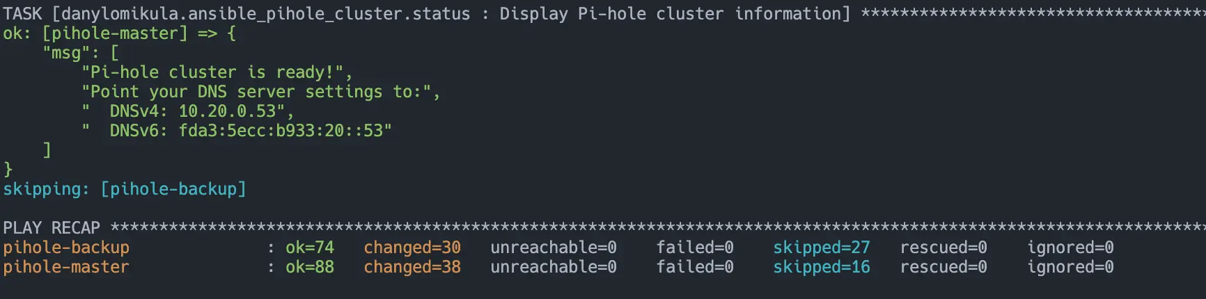 Pi-hole Ansible Result