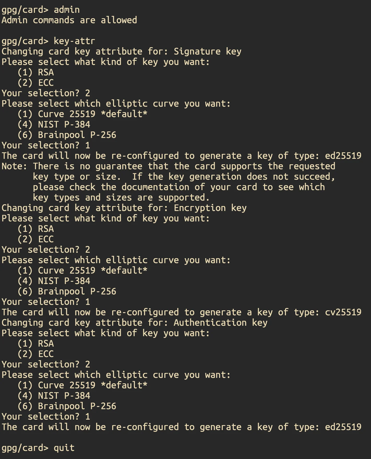 Setting key attributes to Ed25519/cv25519